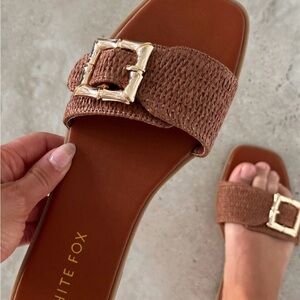 White Fox Drew Brown Sandals with Gold Buckle
